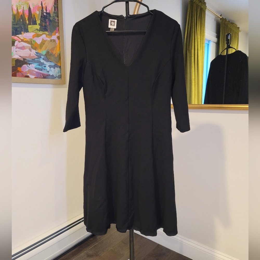 Anne Klein Basic Black 3/4 Sleeve Midi Dress Size 10